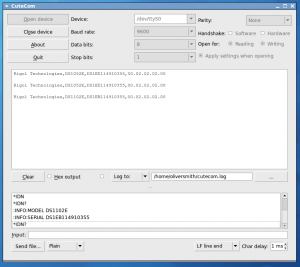 Cutecom setup for communicating with Rigol DS1052E